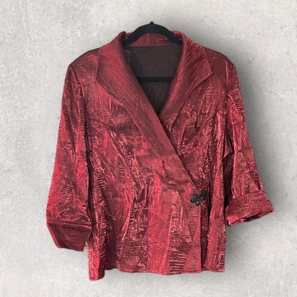 Penningtons Red Wrap Satin-y Blouse Size 14